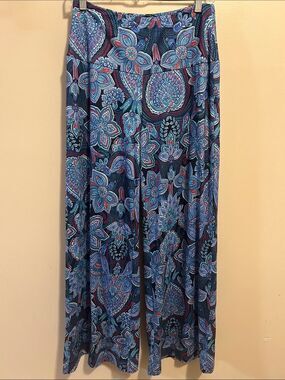 Arolina Paisley Wide Leg Palazzo Pants Size M Blue Pink Boho Flowy Stretchy